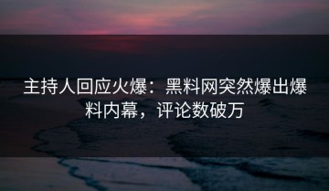 主持人回应火爆：黑料网突然爆出爆料内幕，评论数破万