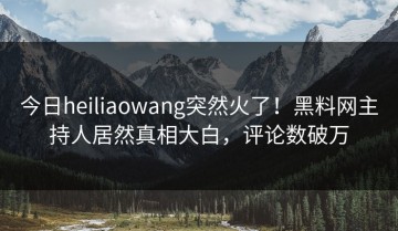 今日heiliaowang突然火了！黑料网主持人居然真相大白，评论数破万