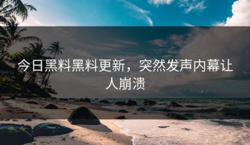 今日黑料黑料更新，突然发声内幕让人崩溃
