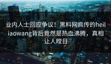业内人士回应争议！黑料网疯传的heiliaowang背后竟然是热血沸腾，真相让人瞠目