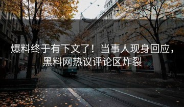 爆料终于有下文了！当事人现身回应，黑料网热议评论区炸裂