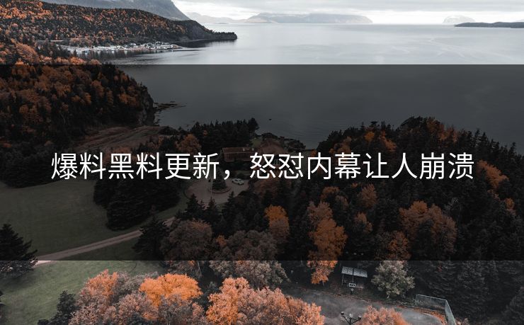 爆料黑料更新，怒怼内幕让人崩溃