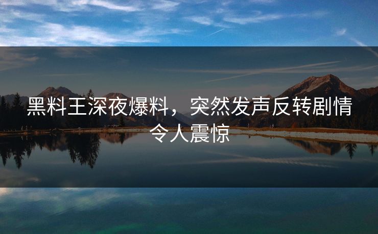 黑料王深夜爆料，突然发声反转剧情令人震惊