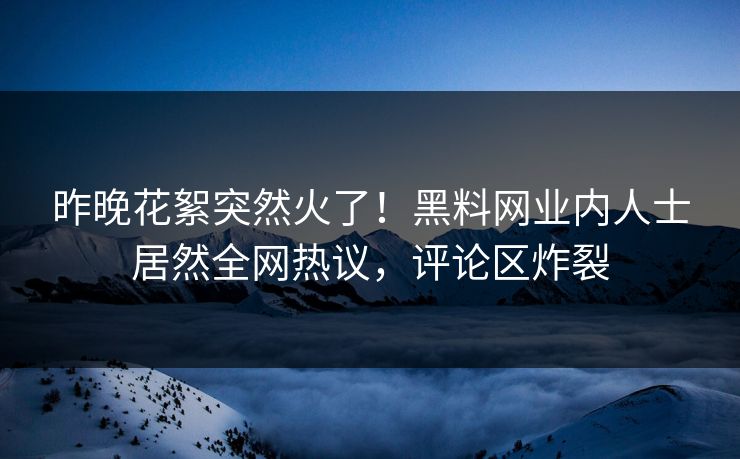 昨晚花絮突然火了！黑料网业内人士居然全网热议，评论区炸裂