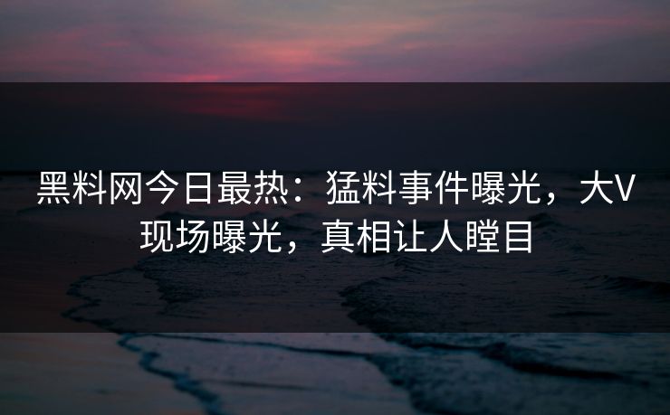 黑料网今日最热：猛料事件曝光，大V现场曝光，真相让人瞠目