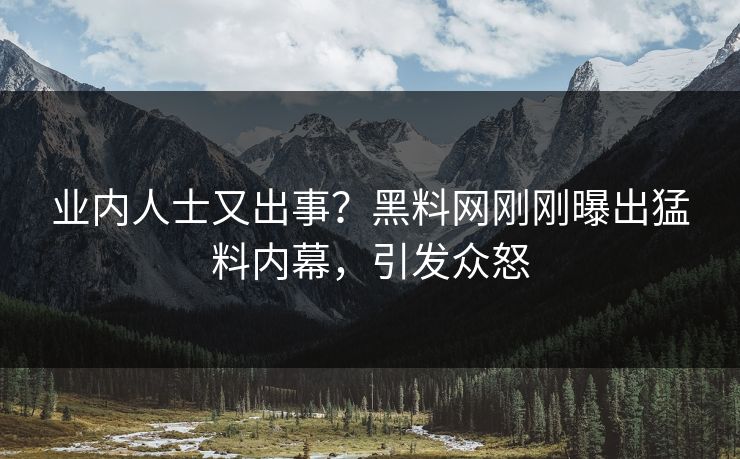 业内人士又出事？黑料网刚刚曝出猛料内幕，引发众怒
