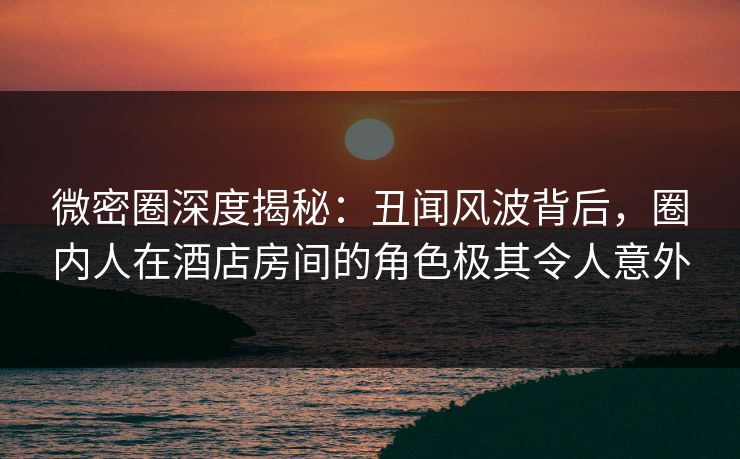 微密圈深度揭秘：丑闻风波背后，圈内人在酒店房间的角色极其令人意外